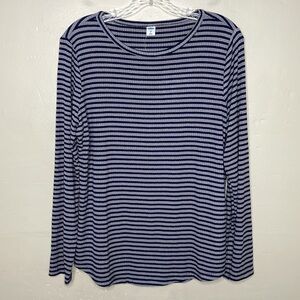 OLD NAVY Long Sleeve Tee Shirt Gray, Blue, & Metallic Gold Striped Comfort Med
